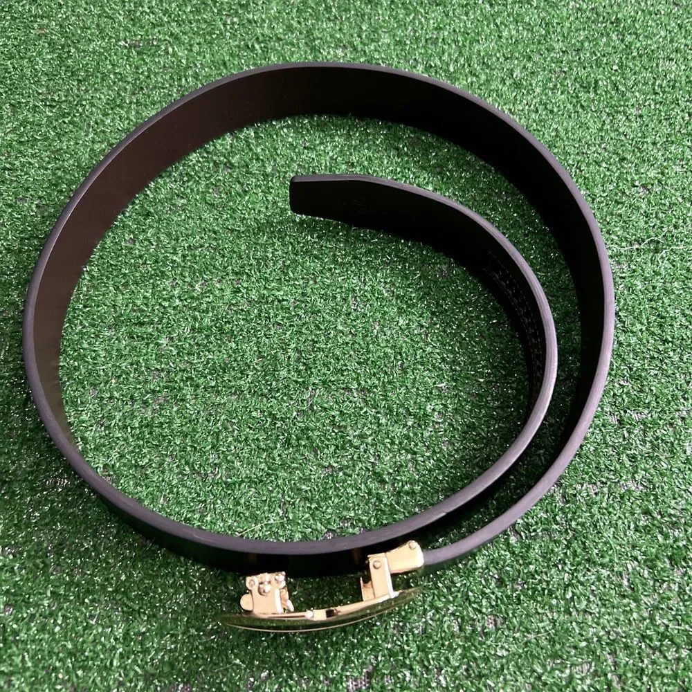 Leather Ratchet Belt For Men Adjustable Deer Head Engraving Oval‎ Gold Buckle